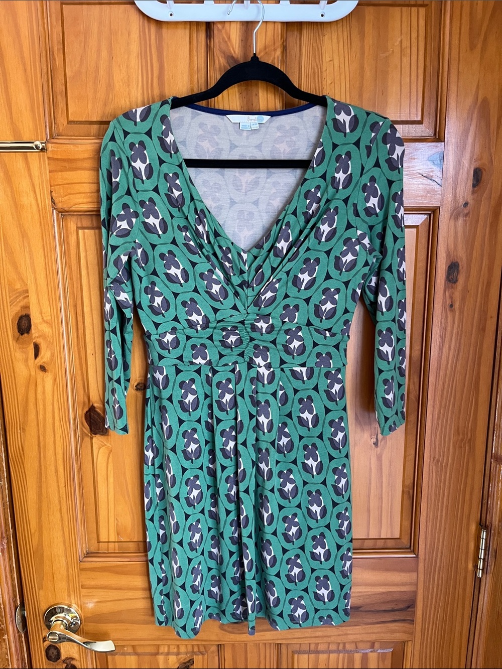 Green Patterned V-Neck Dress